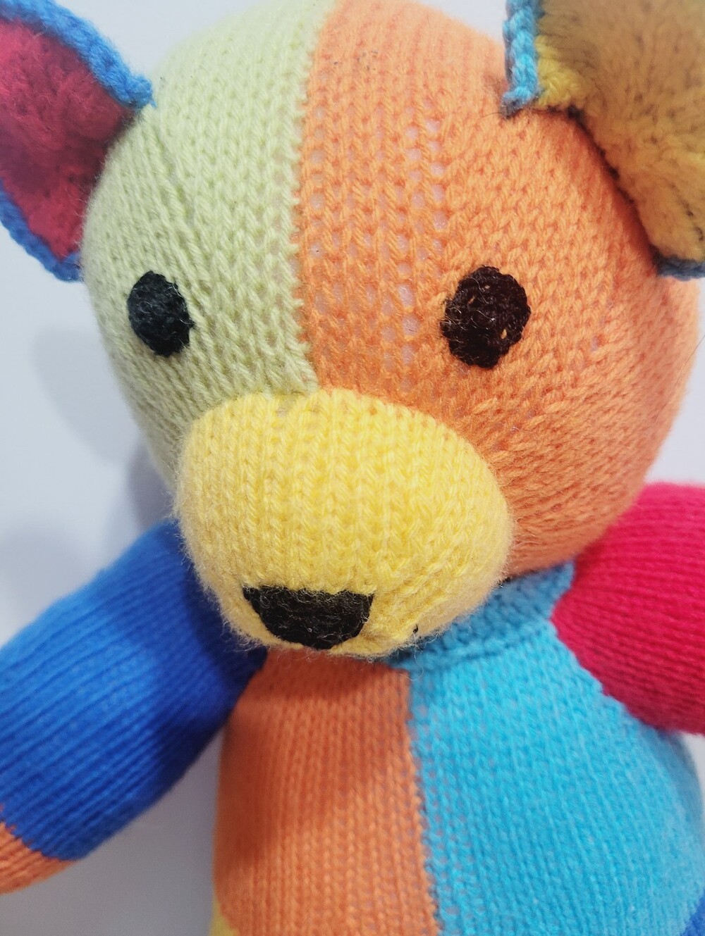 Handmade Knitted Patchwork Teddy Bear 19" Colorful Stuffed Plush Toy